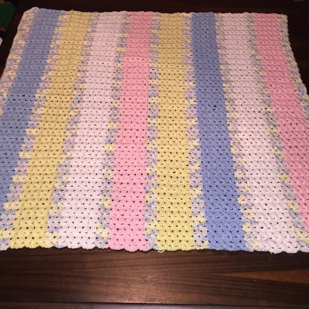 Pink White Sky Blue & Yellow Baby Blanket - Picture 5 of 5